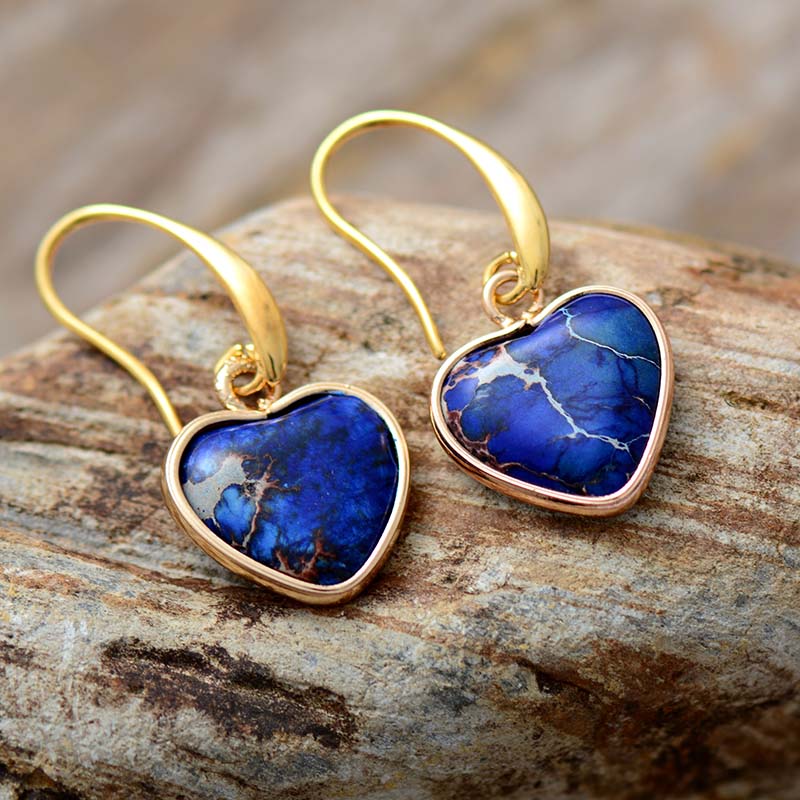 'Giiny' Blue Jasper Hearts Drop Earrings - Allora Jade