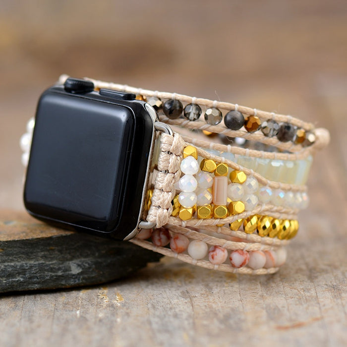 Agate and Jasper Beads Apple Watch Band Wax Cord Wrap - Allora Jade