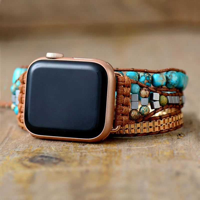 Jasper Beads Apple Watch Band Wax Cord Wrap - Allora Jade