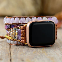 Purple Jade and Jasper Beads Apple Watch Band Wax Cord Wrap - Allora Jade