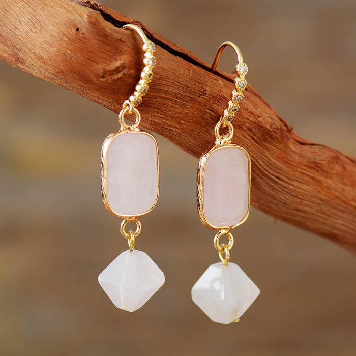 'Allyra' Rose Quartz Dangle Earrings - Womens Earrings Crystal Earrings - Allora Jade