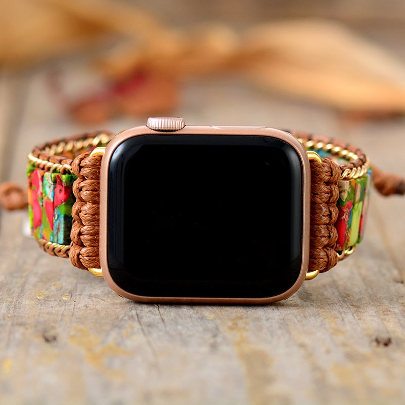 Colourful Jasper Beads Apple Watch Band Wax Cord Cuff - Allora Jade