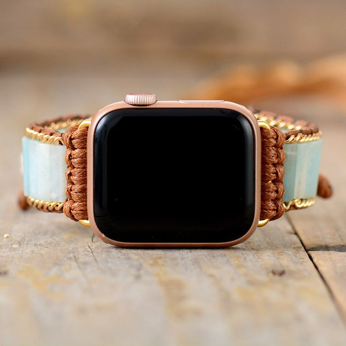 Amazonite Beads Apple Watch Band Wax Cord Cuff - Allora Jade