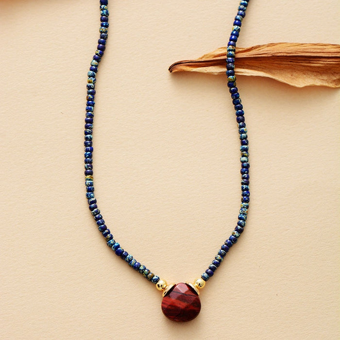 'Dhala' Seed Beads & Natural Red Jasper Pendant Necklace - Allora Jade
