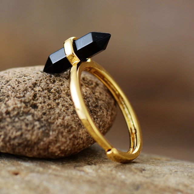 Black Onyx Hexagonal Cone Ring - Allora Jade