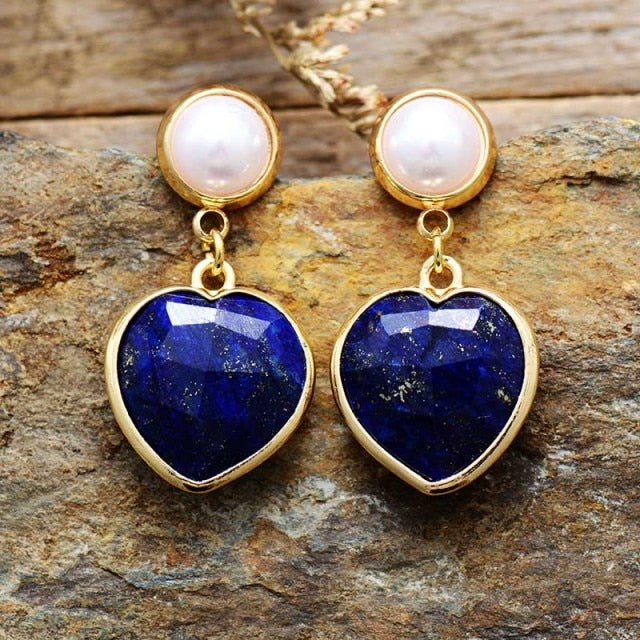 'Lapis Lazuli Hearts' Dangle Drop Earrings - Allora Jade