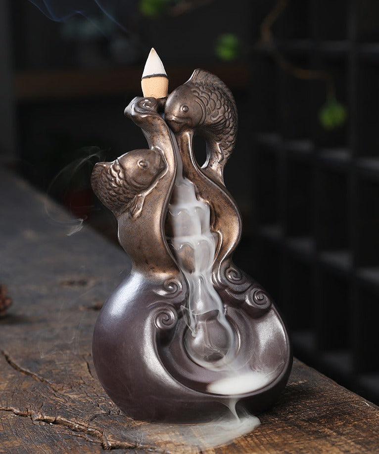 'Lucky Carp' Ceramic Incense Holder - Decor Incense Holder - Allora Jade