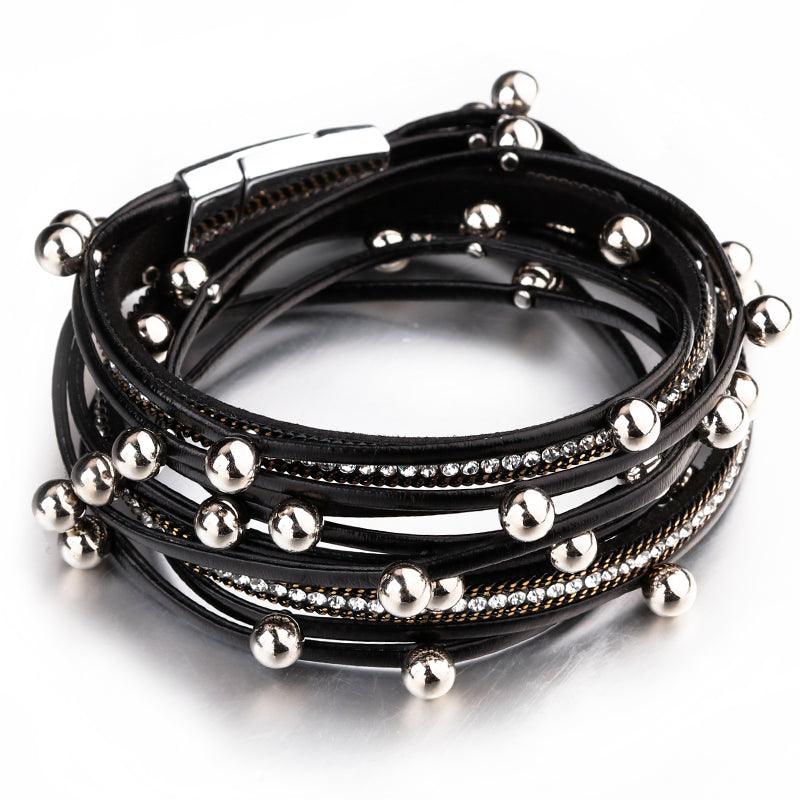 'Dhindha' Rhinestones & Beads Wrap Bracelet - black - Womens Bracelets - Allora Jade