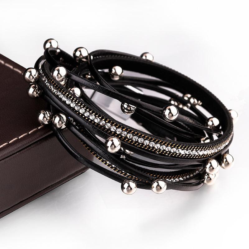 'Dhindha' Rhinestones & Beads Wrap Bracelet - black - Womens Bracelets - Allora Jade