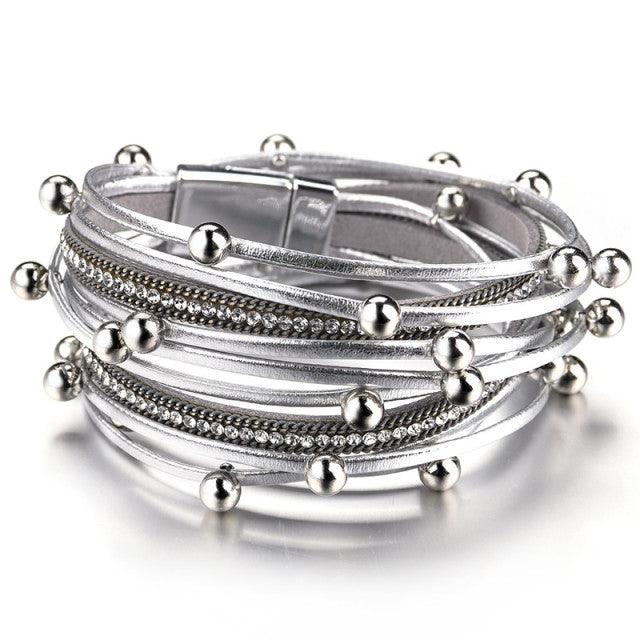 'Dhindha' Rhinestones & Beads Wrap Bracelet - silver - Womens Bracelets - Allora Jade