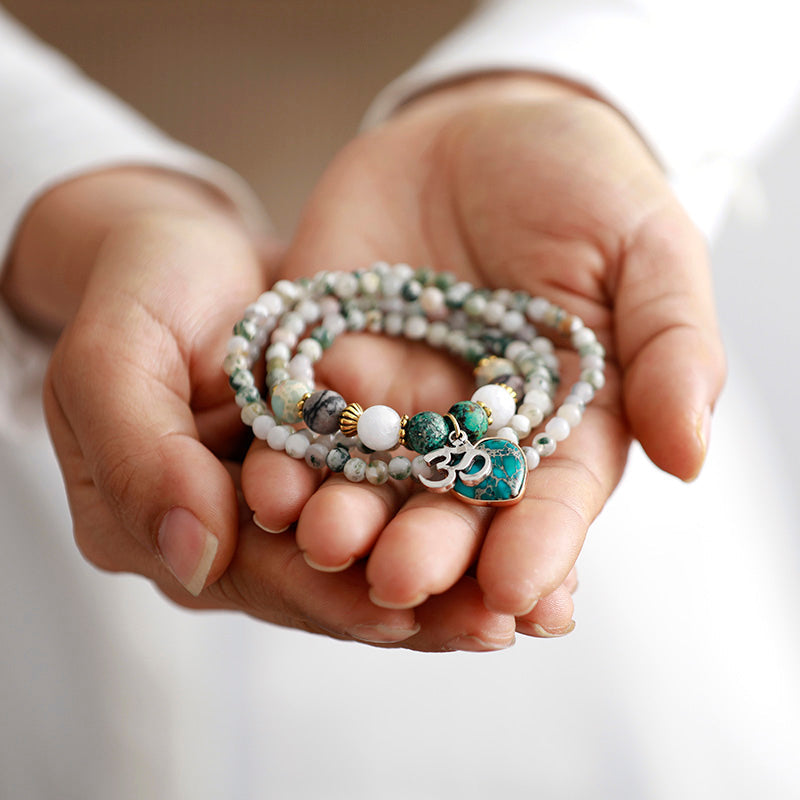 'Nyiwarri' Agate and Jasper Heart, OM Pendant Necklace | Allora Jade