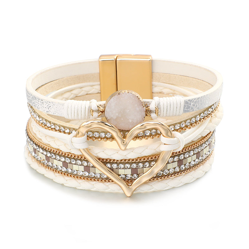 'Dalgu' Heart Charm Cuff Bracelet - white | Allora Jade