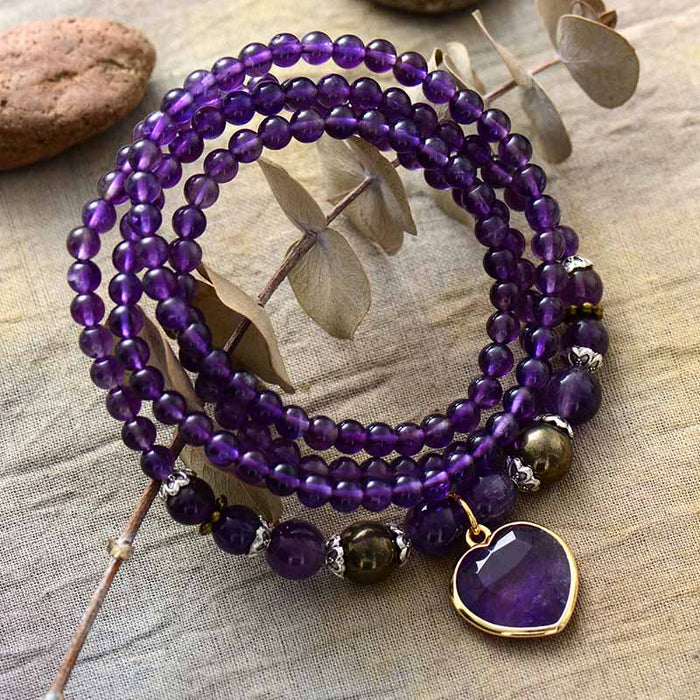 'Nyiwarri' Amethyst Beads and Heart Pendant Necklace | Allora Jade